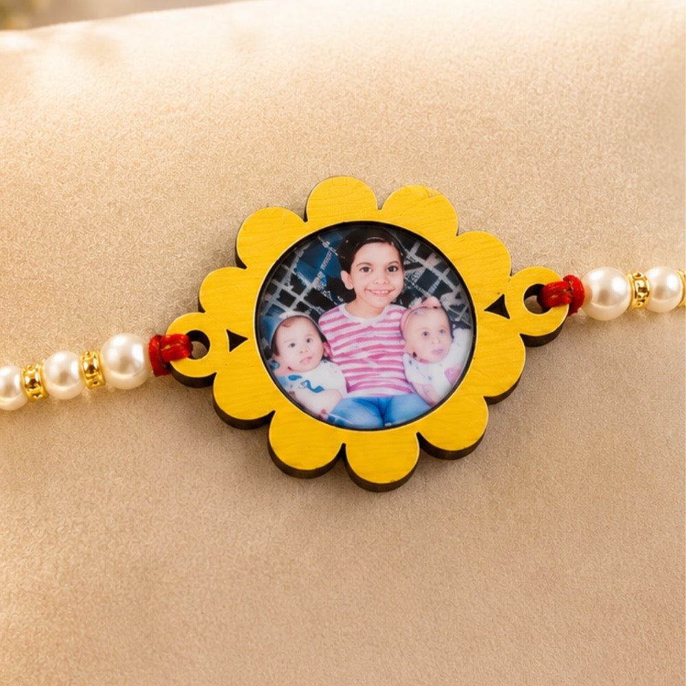 Photo UV Coated Rakhi Yellow Flower