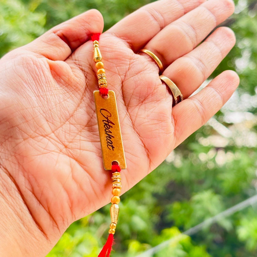 Name Rakhi – Golden Plate (Red)