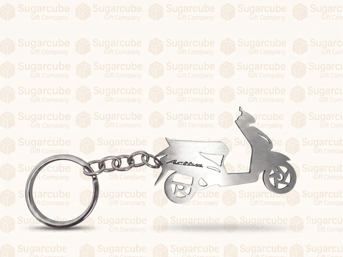 Activa Scooty Shaped Metal Keyring with Name & Number