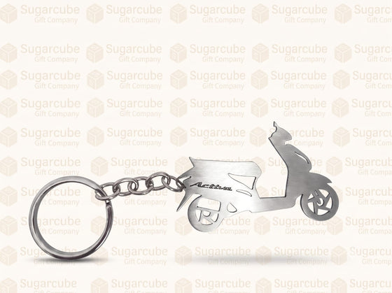 Activa Scooty Shaped Metal Keyring with Name & Number