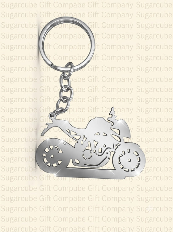 Sports Bike Shaped Metal Keyring with Name & Number