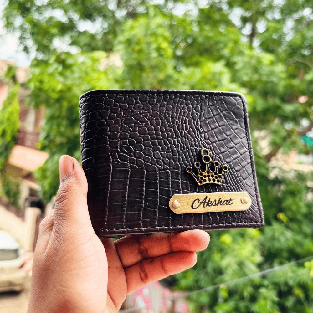 Men's Wallet (Croc-1) Personalised with Name & Metal Charm - 5