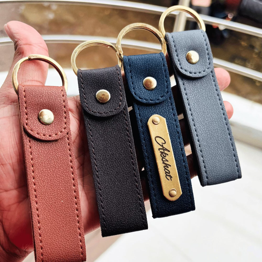 Leather Keychain (Dehli) Personalised with Name & Metal Charm - 1