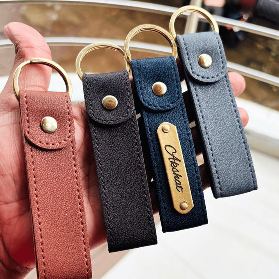 Leather Keychain (Dehli) Personalised with Name & Metal Charm - 1