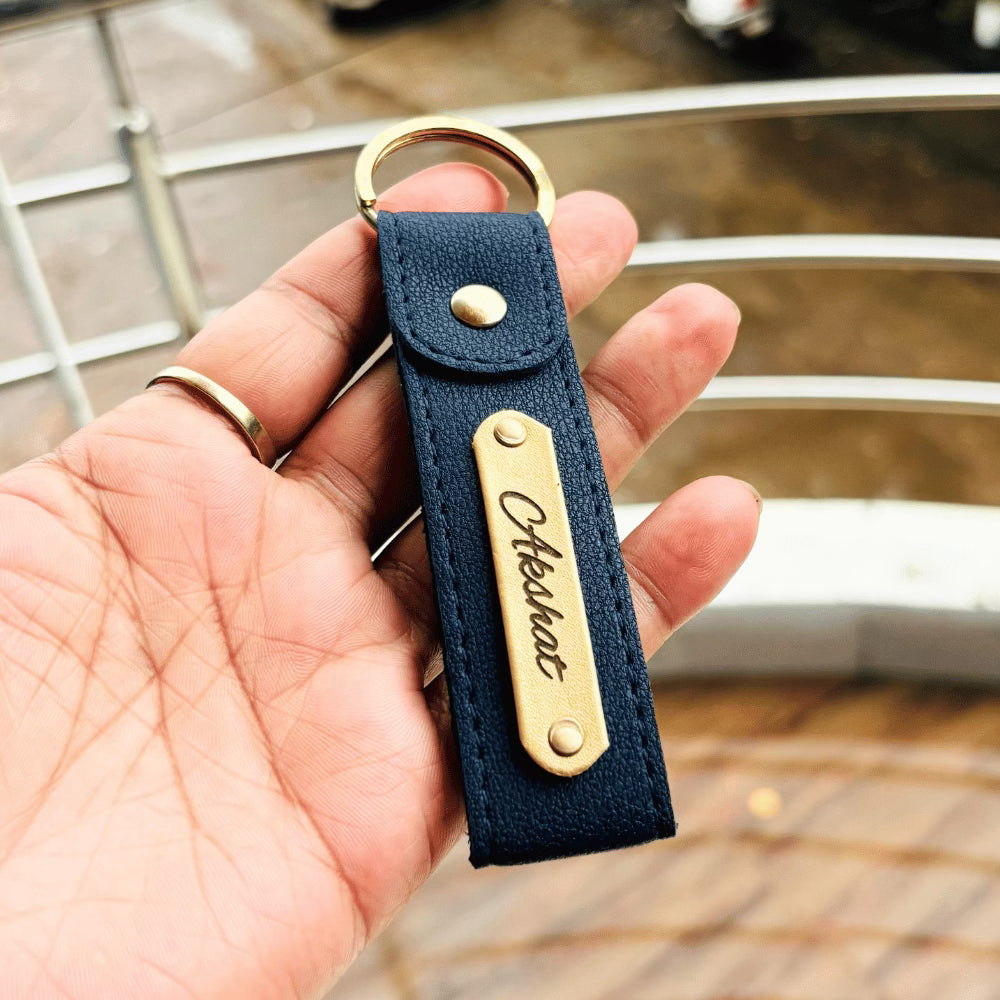 Leather Keychain (Dehli) Personalised with Name & Metal Charm - 1