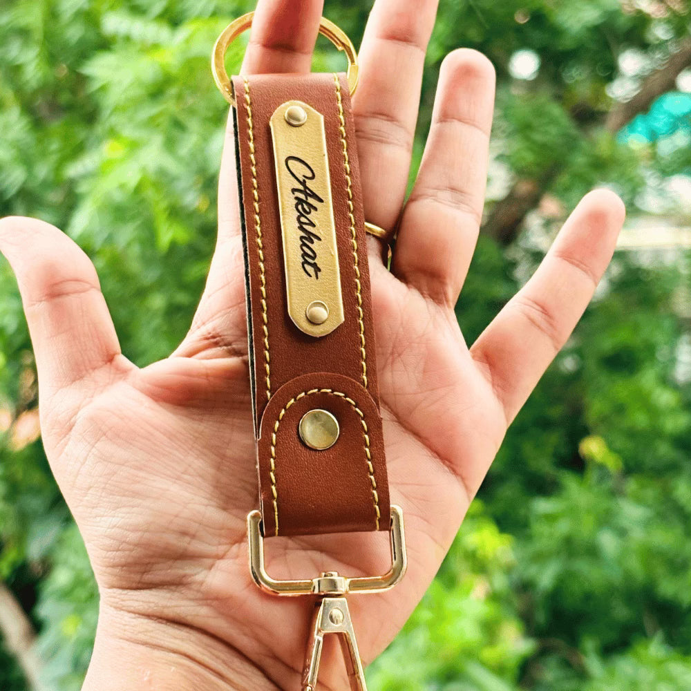 Leather Keychain (Faux) Personalised with Name & Metal Charm - 2