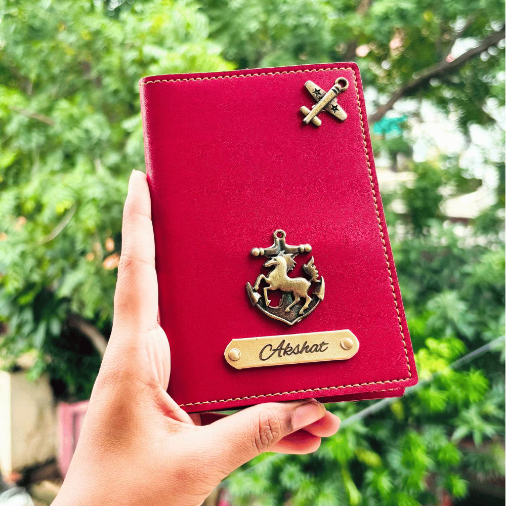 Passport Cover (Faux) Personalised with Name & Metal Charm - 1