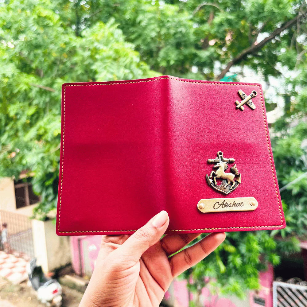 Passport Cover (Faux) Personalised with Name & Metal Charm - 1