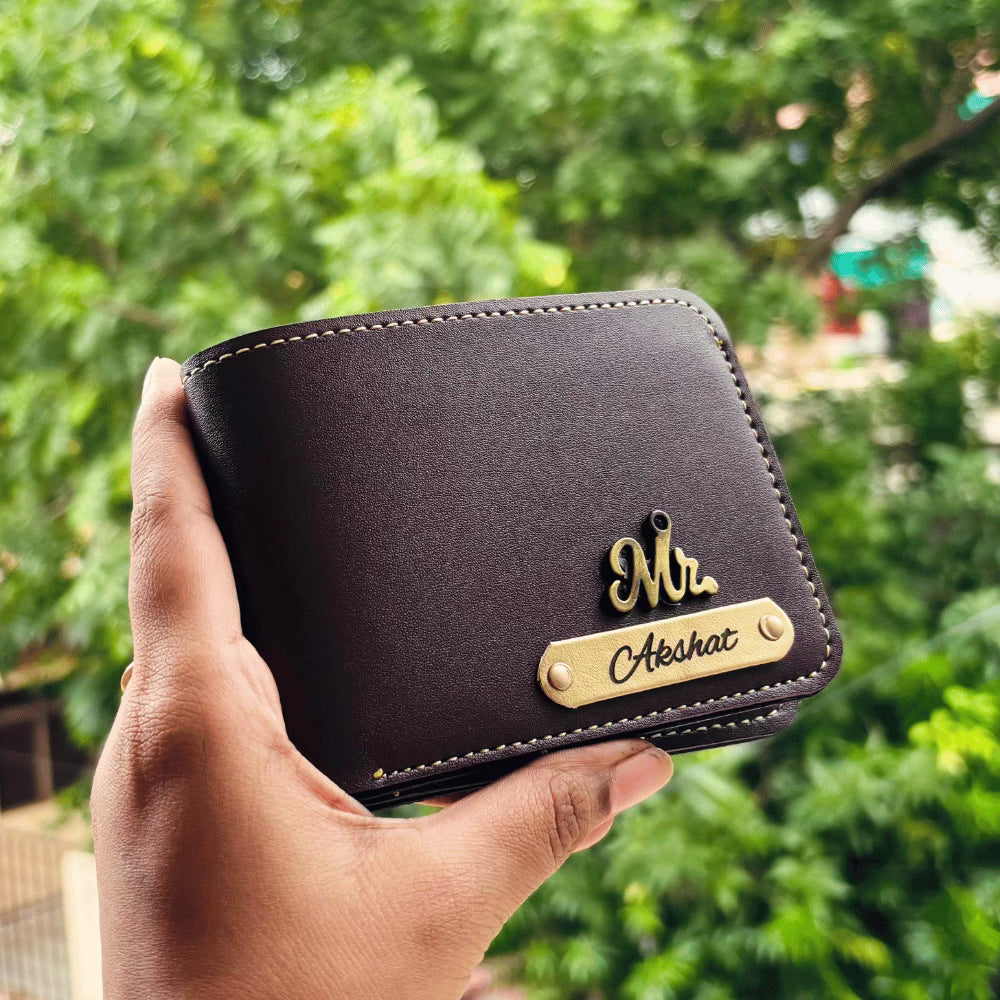 Men's Wallet (Faux) Personalised with Name & Metal Charm - 1