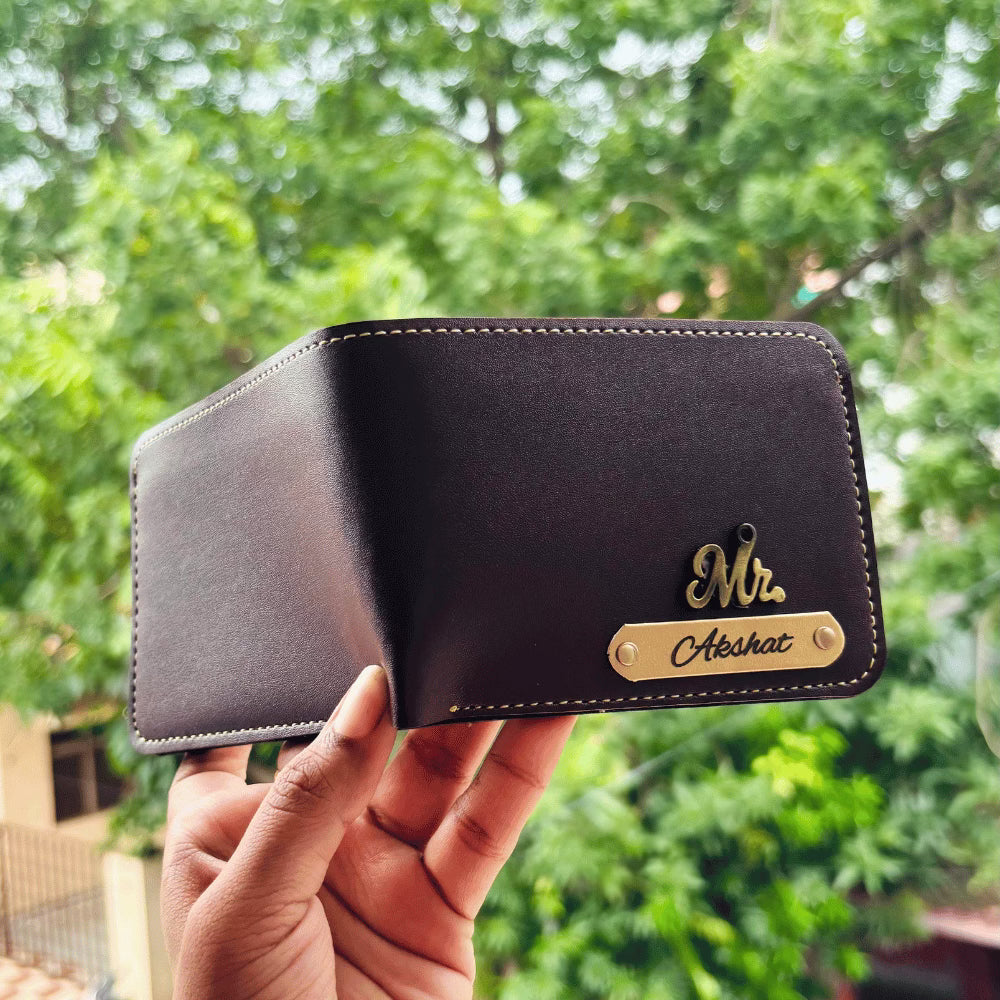 Men's Wallet (Faux) Personalised with Name & Metal Charm - 1