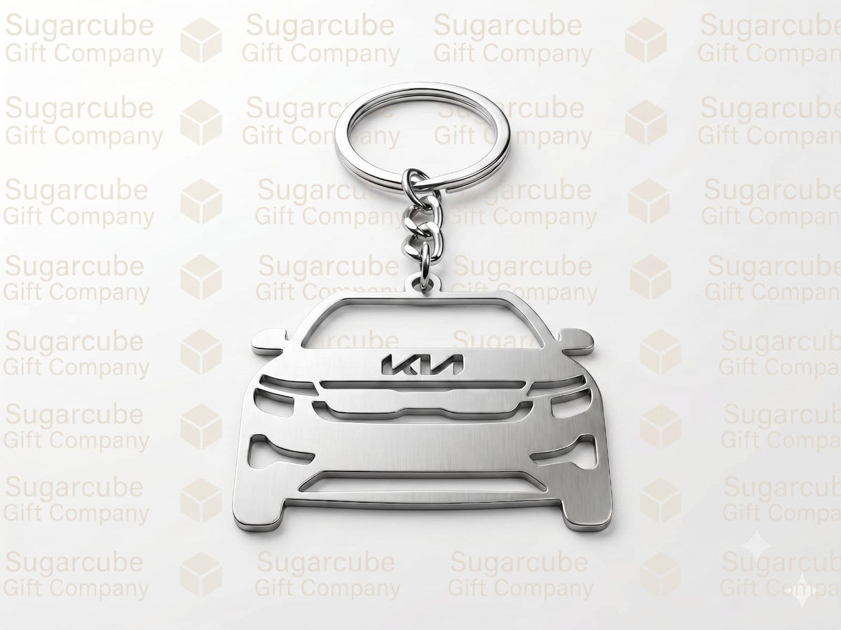 Kia Car Shaped Metal Keyring with Name & Number