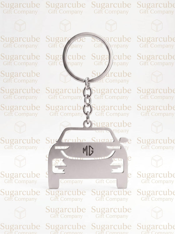 MG Car Shaped Metal Keyring with Name & Number
