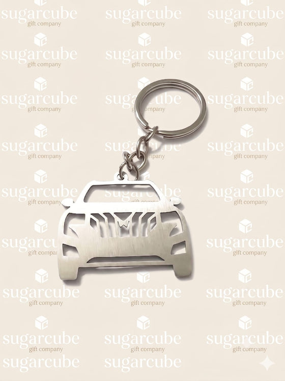 Mahindra Car Shaped Metal Keyring with Name & Number