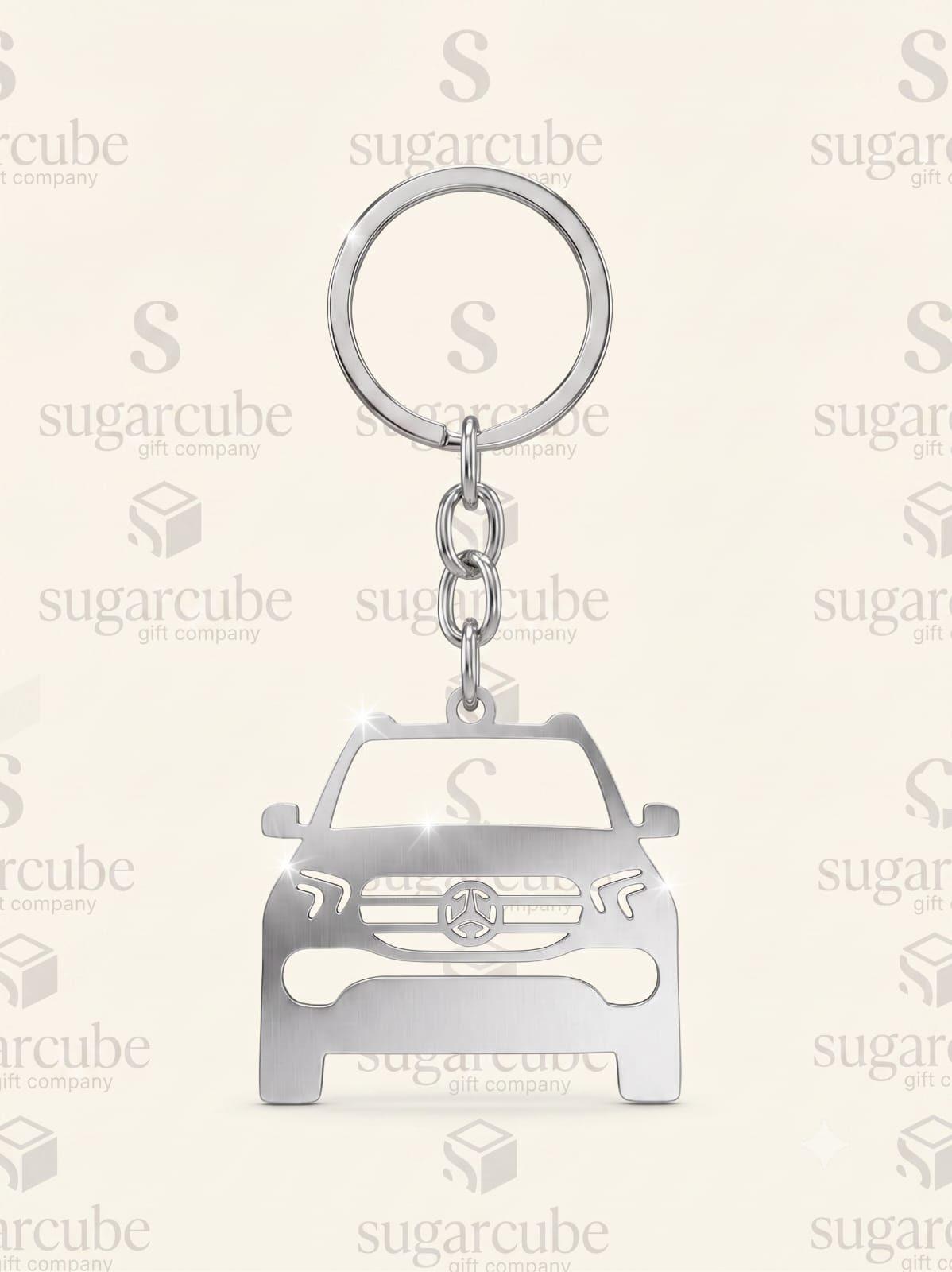 Mercedes Car Shaped Metal Keyring with Name & Number
