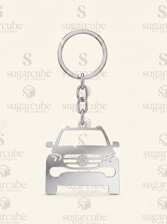 Mercedes Car Shaped Metal Keyring with Name & Number