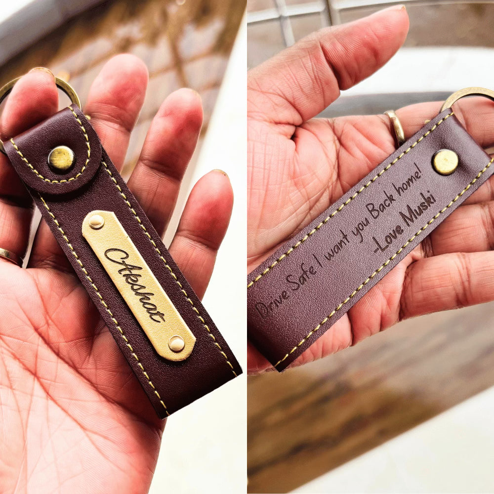 Leather Keychain Personalised with Name, Message & Metal Charm - 4