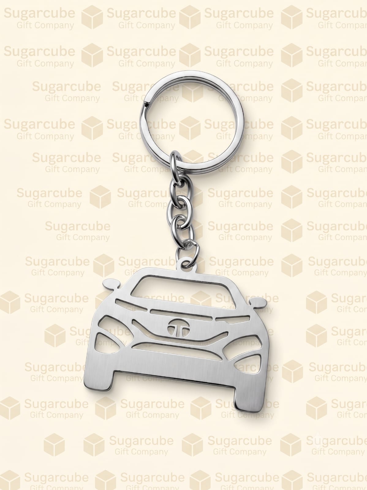Tata Car Shaped Metal Keyring with Name & Number