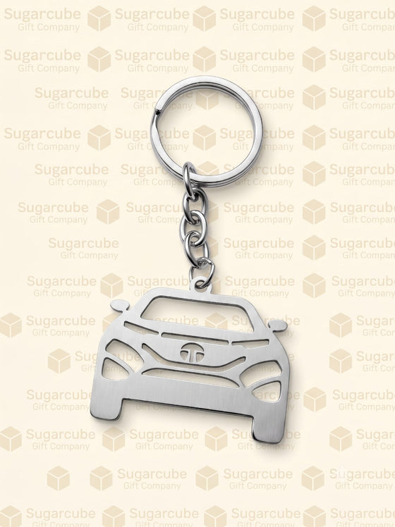 Tata Car Shaped Metal Keyring with Name & Number