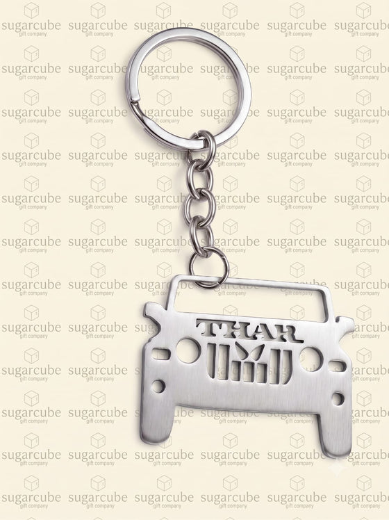 Thar Car Shaped Metal Keyring with Name & Number