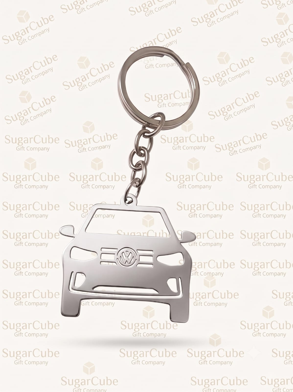 Volkswagen Car Shaped Metal Keyring with Name & Number