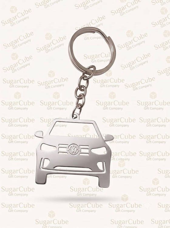 Volkswagen Car Shaped Metal Keyring with Name & Number