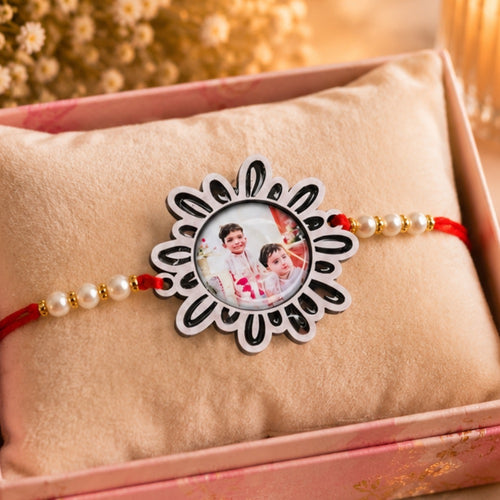 Photo UV Coated Rakhi White Flower