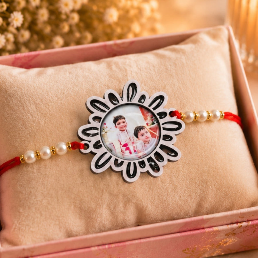 Photo UV Coated Rakhi (White Flower Design)