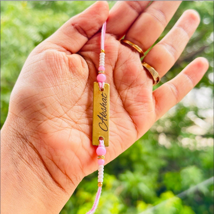 Name Rakhi Golden Plate Pink