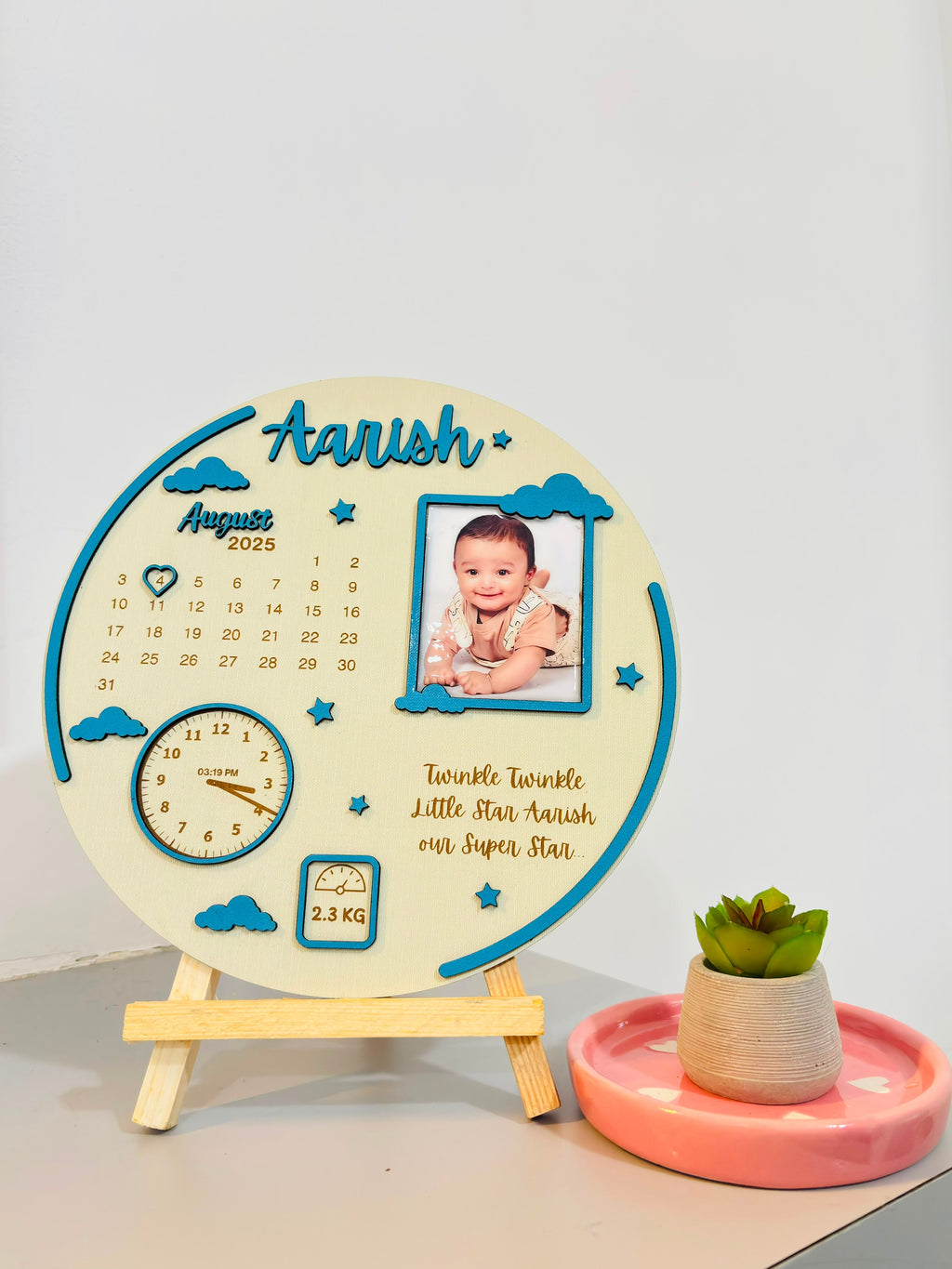 Personalized baby milestone photo plaque alternate design