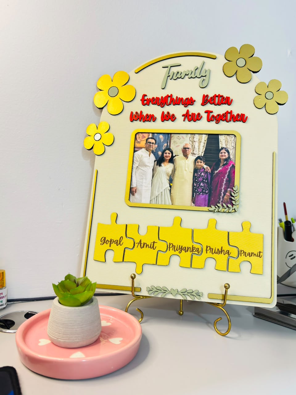 Personalized family photo plaque with custom message